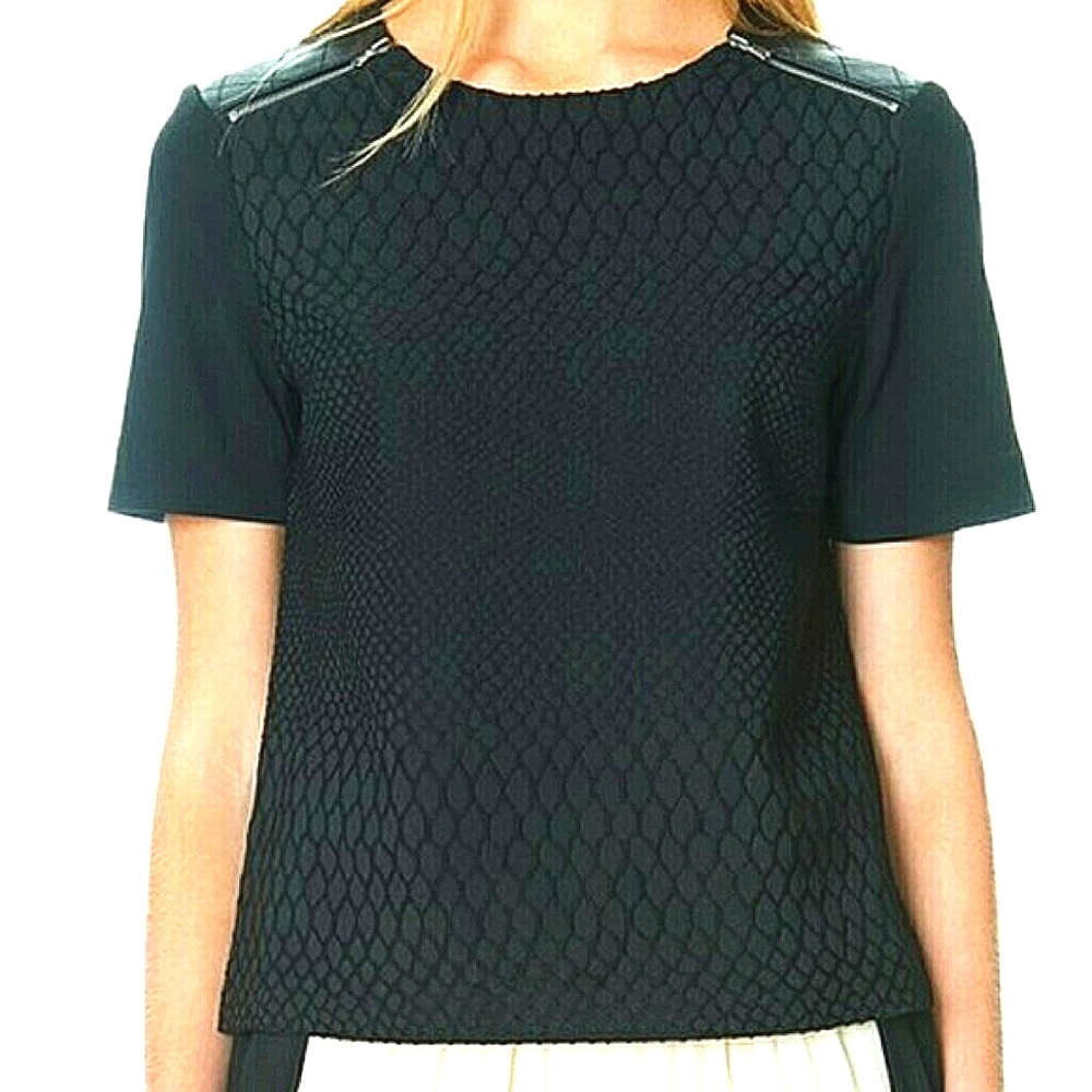 Dolce Vita Black Python Leather Cynthia Short Sleeve Top NWT XS
